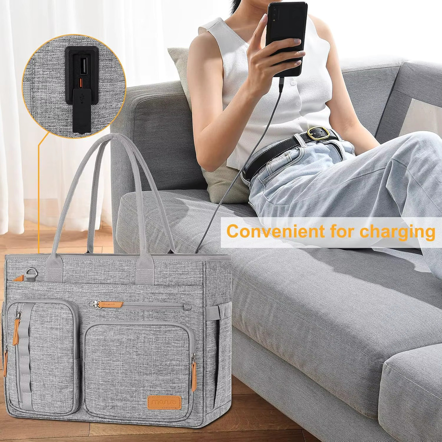MOSISO Laptop Tragetasche mit USB-C Anschluss für 15 bis 16 Zoll, Professionelle Messenger-Tasche und Aktentasche, Grau - Bild 3