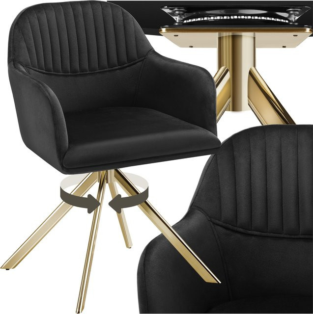 tectake Samt-Drehstuhl Lona Gepolstert 360 Grad Drehbar Schwarz Gold B/T/H: 56 x 59 x 81 cm - Bild 1