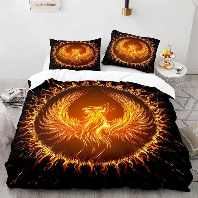 Phoenix Nirvana Bettwäsche-Set mit Feuermuster in Orange, weiches Polyester-Bettbezug-Set für Kinder, Teenager und Erwachsene, B/H: 173 x 218 cm - Bild 1