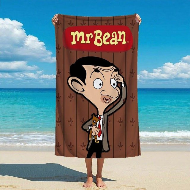 JMG Household Supplies Strandtuch M-Mr. Bohnen Cartoon Teddybär Druck aus Mikrofaser, Braun, Breite: 40 cm, Breite: 60 cm - Bild 1