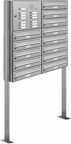 AL Briefkasten für 13 Parteien, freistehendes Briefkasten-System aus Edelstahl, silberfarben, B/H/T: 84,6 x 170 x 27,5 cm - Bild 1