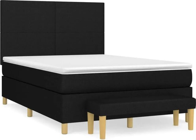vidaXL Boxspringbett Hybrid mit Matratze und Kopfteil in Schwarz, B/T/H: 140 x 200 x 128 cm - Bild 1