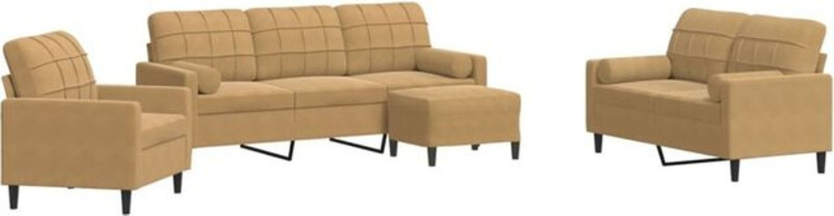Vidaxl 4-tlg. Sofagarnitur aus Samt mit Kissen und Nackenrollen in Braun und Beige im modernen Design - Bild 1