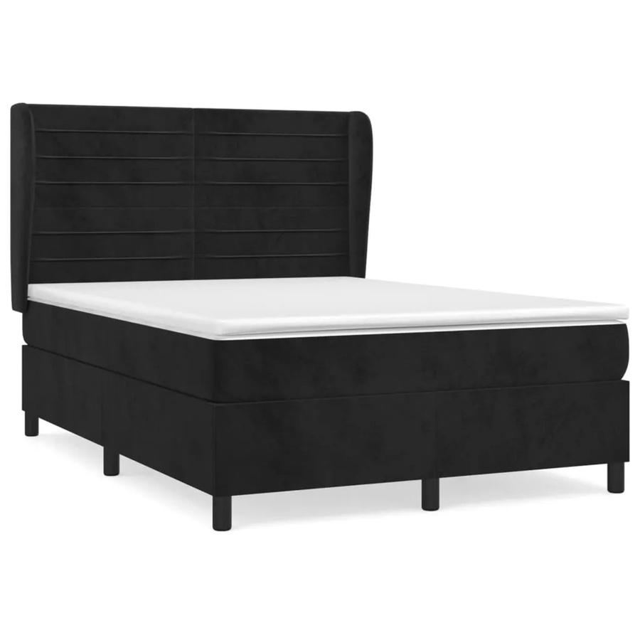 vidaXL Boxspringbett mit Matratze in Schwarz, Hybrid-Design mit Taschenfederkern und Samtbezug, B/T/H: 140 x 200 x 147 cm - Bild 2