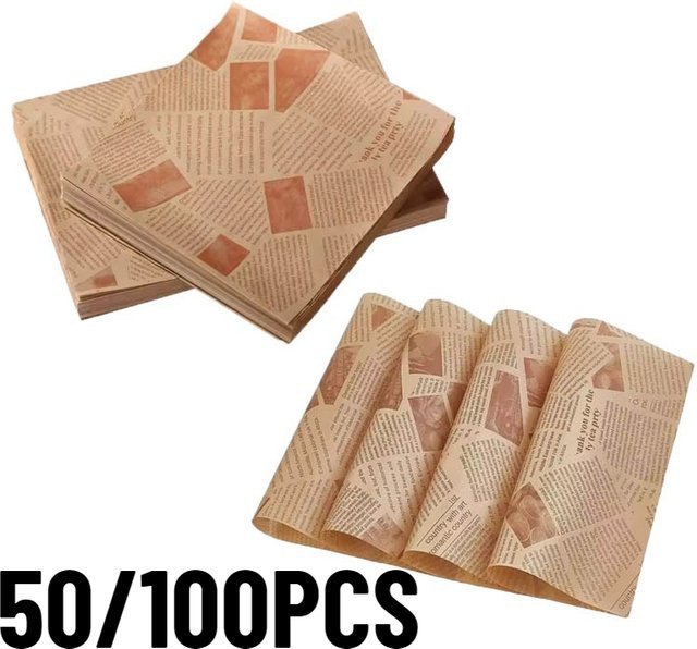 Ölbeständiges Papier für Hamburger, Sandwiches und Fast Food zur Lebensmittelverpackung (50 oder 100 Stück) - Bild 1
