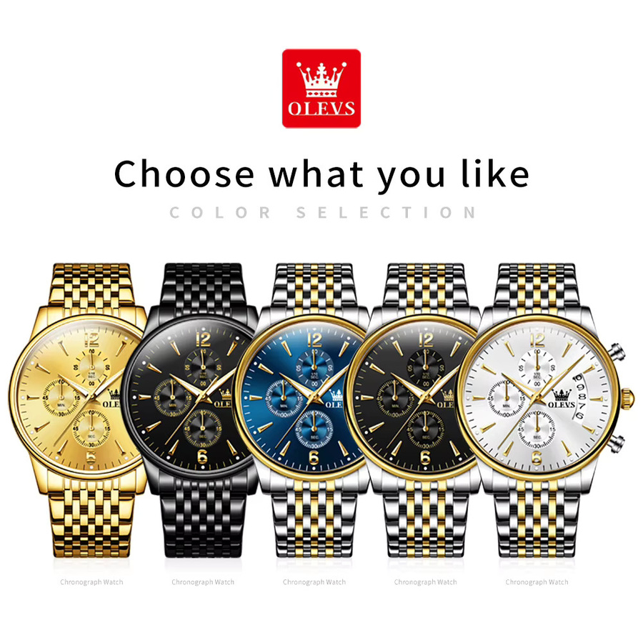 OLEVS Armbanduhr Quarz, Edelstahl, Gold, Blau, Herren - Bild 6