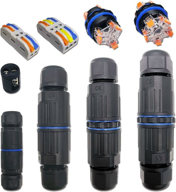 AOKIN IP68 wasserdichter Kabelstecker KVSF-15 Schnellanschluss mit 2 Eingängen und 2 Ausgängen, elektrischer Anschlussadapter in Schwarz - Bild 1