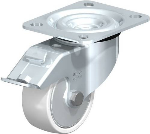 Blickle Lenkrolle L-PO 75R-FI-FA mit Feststeller, Rad-Durchmesser: 75 mm, Tragfähigkeit: 200 kg, Farbe: Silber/Weiß - Bild 1