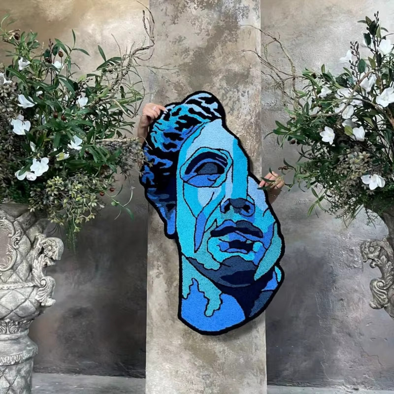 VIKAMA Blauer David-Skulptur-Teppich, unregelmäßiger und rutschfester Teppich in modernem Design für dein Schlafzimmer - Bild 3