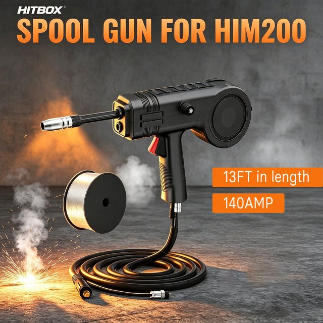 HITBOX Spool Gun MIG-Schweißbrenner mit 4-Pin-Anschluss für HIM200 MIG-Schweißgerät, tragbare Aluminium-Schweißpistole in Schwarz mit Schweißdraht-Kontaktspitzen - Bild 1