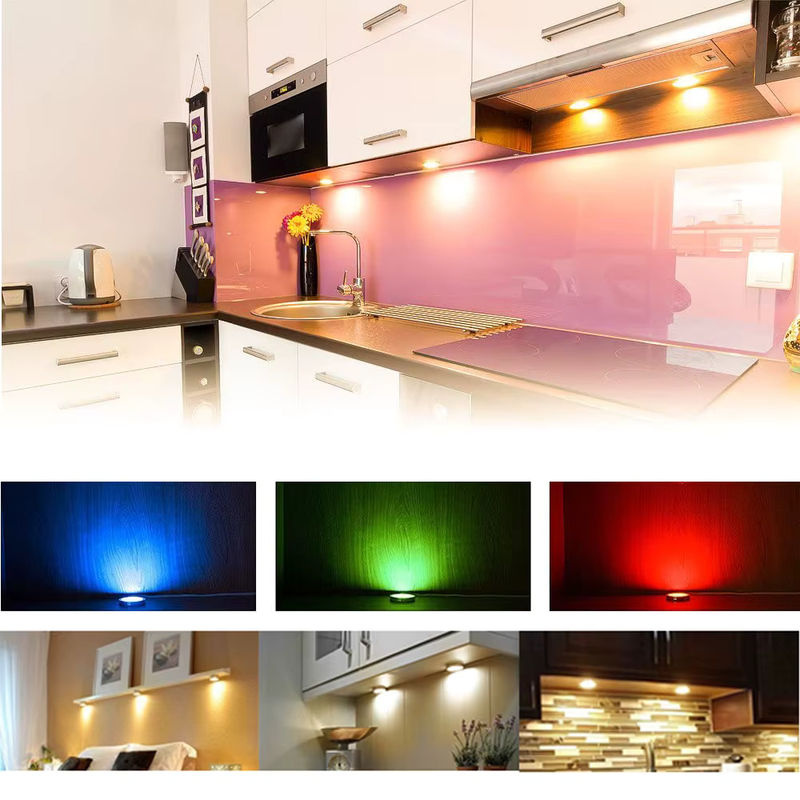CENFAYA Homekit WiFi Runde RGB LED Unterbauleuchte für Schrank und Möbel, Dimmbar mit App- und Fernbedienung sowie Siri Sprachsteuerung, Multicolour, 12V - Bild 2