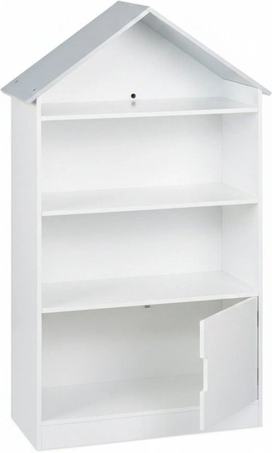 Relaxdays Kinderregal in Hausform aus MDF, Weiß und Grau, B/T/H: 68 x 28 x 115 cm - Bild 1