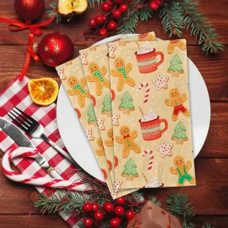 GUANYAO 20 Stück Papierservietten mit Lebkuchen-Motiv für Weihnachten und Geburtstag, 2-lagig, multicolour, B: 34,2 cm, L: 40,6 cm - Bild 3