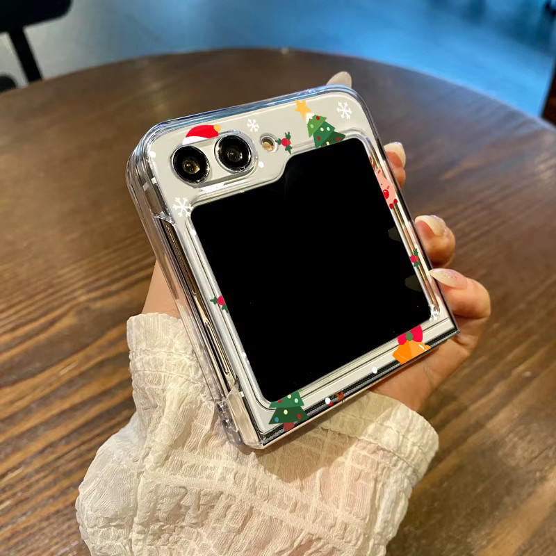 Handyhülle mit Weihnachtsbaum-Cartoon-Druck für Samsung Galaxy Z Flip 7, 6, 5, 4, 3 5G, transparente harte PC-Abdeckung - Bild 4