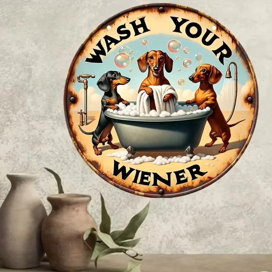 VintagePupCharm Wash Your Wiener Dackel-Aluminiumschild im Vintage-Stil, rund, Mehrfarbig, Durchmesser: 20 cm - Bild 5