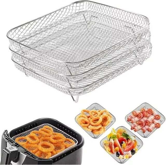 Stapelbarer Airfryer Grillkorb aus Edelstahl in Silber, zusammenklappbares Draht-Rack für die Heißluftfritteuse - Bild 1