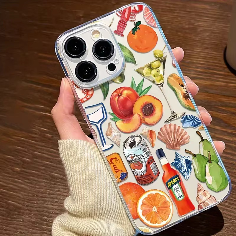 Transparente iPhone Schutzhülle mit Sommer Obst und Getränke Design für Apple iPhone 11 bis 17 Pro Max Mini und SE - Bild 2