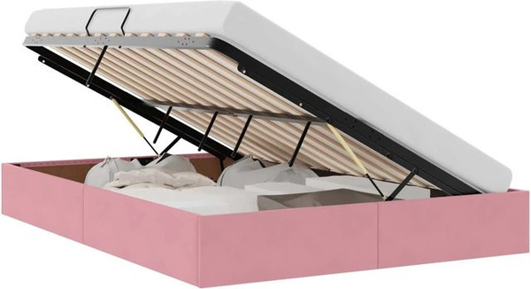 vidaXL Aufbewahrungsbett mit Kopfteil aus Samt und Metall in Rosa, B/T: 140 x 200 cm