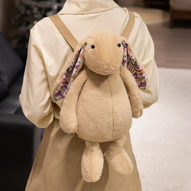 GDzaccly Kawaii Cartoon Langohriger Hase Rucksack, 45cm, Rosa Grau Braun - Bild 1