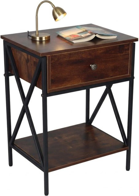Relaxdays Nachttisch aus Eisen und MDF in Dunkelbraun und Schwarz im Industrial Design, B/T/H: 55 x 40 x 30 cm - Bild 1