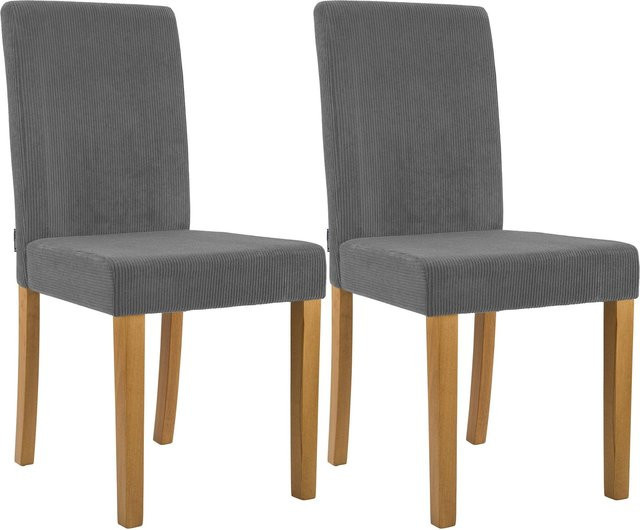 CLP Esszimmerstuhl 2er Set Ina gepolstert mit Cordbezug und Holzgestell in Grau - Bild 1