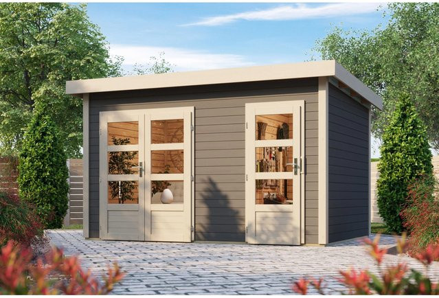 Karibu Holz-Gartenhaus Skanderbor in Terragrau mit Flachdach und modernem Design, B/T/H: 360 x 240 x 230 cm - Bild 1