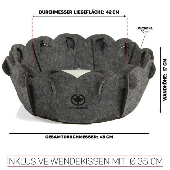 Canadian Cat Company Filzbett Flower in Grau mit floralem Design, Durchmesser: 48 cm, Höhe: 17 cm - Bild 1