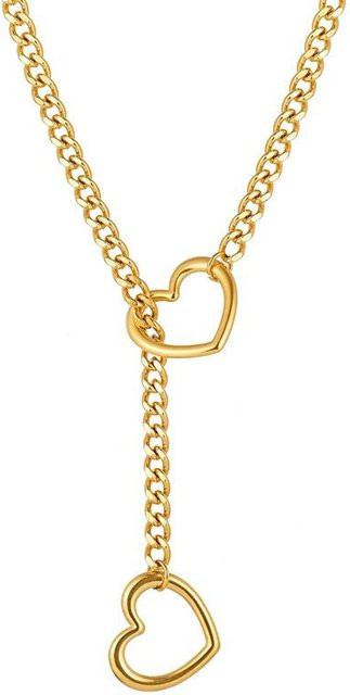 Halskette Vintage Hohlherz, Edelstahl, Gold, Damen - Bild 1