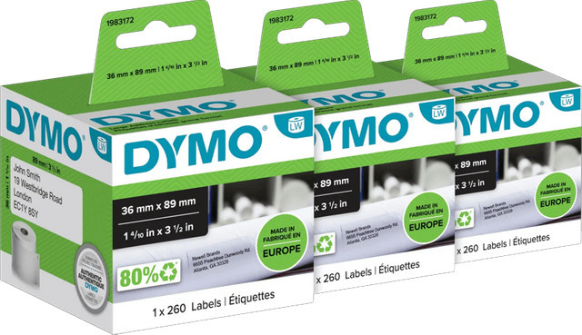 DYMO LabelWriter Adressetiketten aus Papier, Weiß, 3er-Pack, Breite: 3,6 cm, Höhe: 8,9 cm - Bild 1