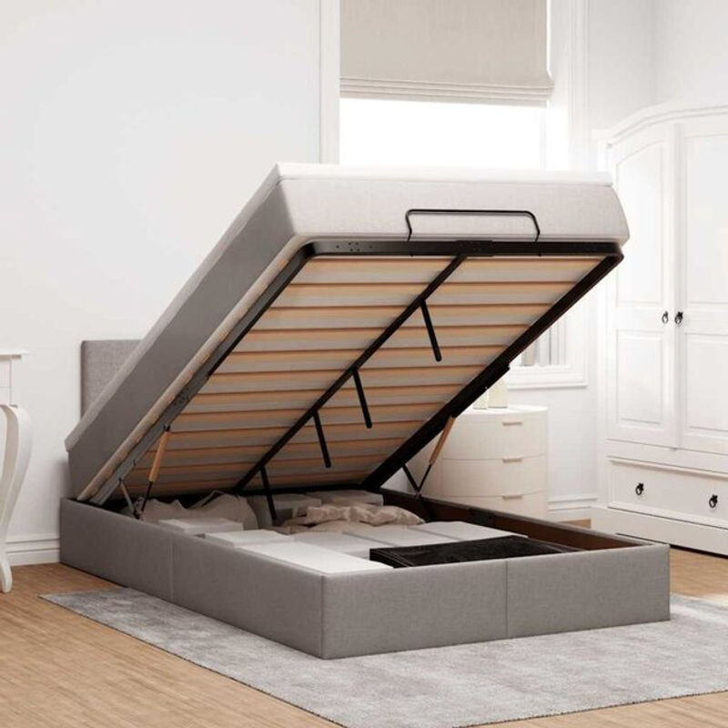 Vidaxl Ottoman Polsterbett mit Matratze und LED-Beleuchtung in Taupe meliert, B/T/H: 120 x 200 x 78 cm - Bild 1
