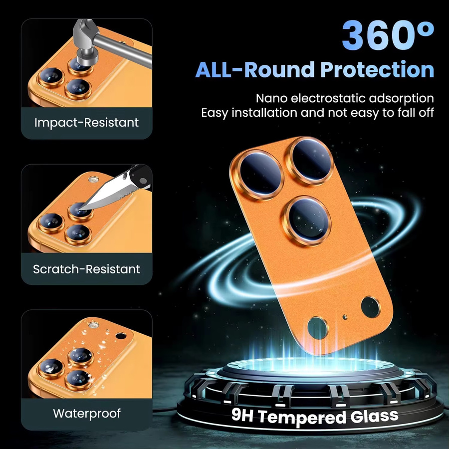 PJPK Metalllinsenschutzfolie aus gehärtetem Glas für iPhone 17 Pro Max, iPhone 17 Pro und 17 Air in Orange - Bild 3