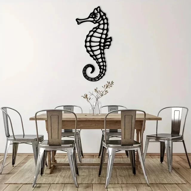 DDPNKL Metall Wandkunst Seepferdchen in Schwarz für Wohnzimmer und Büro - Bild 1