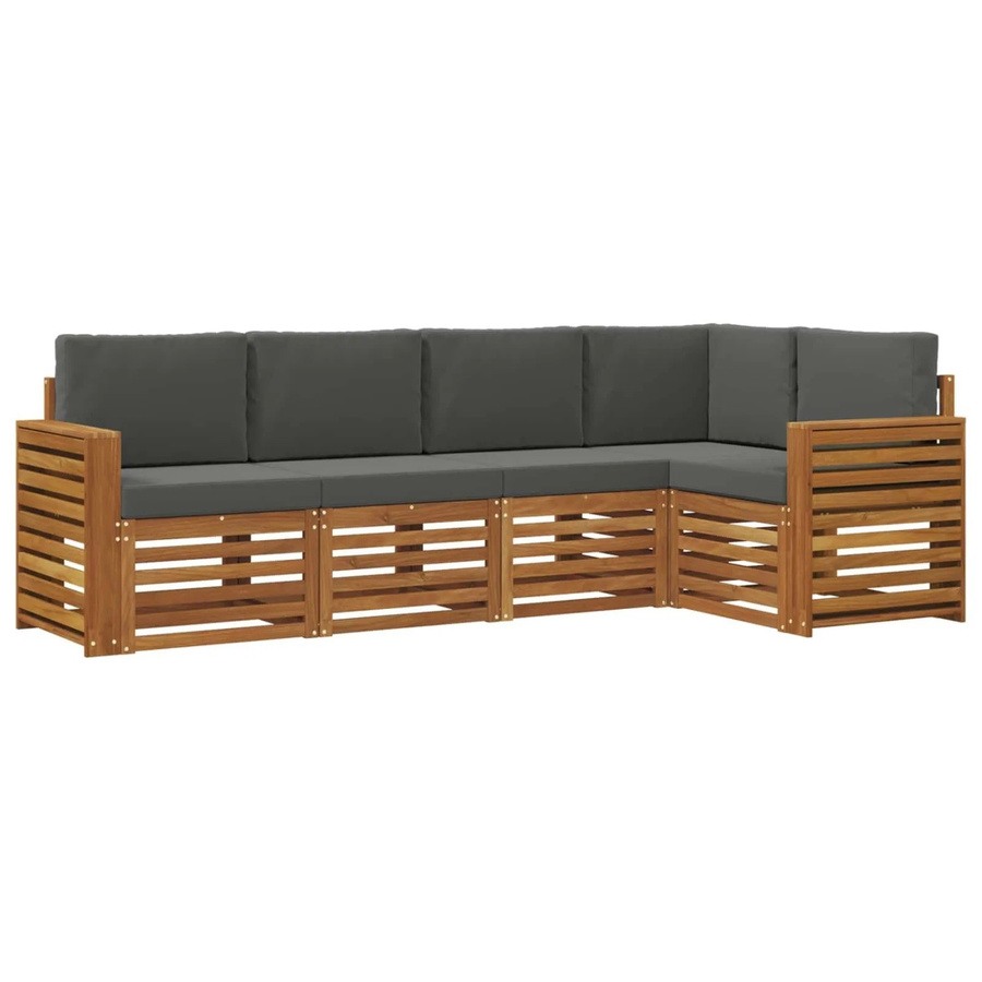vidaXL Sofagarnitur 5-teilig aus Massivholz Akazie in Natur und Anthrazit mit L-Form und Sitzkissen - Bild 2