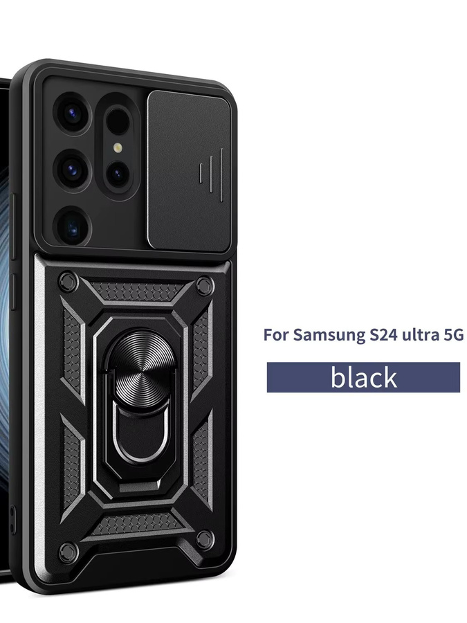 Stoßfeste Rüstungshülle für Samsung Galaxy S24 Ultra mit magnetischer Halterung, Ringhalter und Kameraschutz in Schwarz oder Blau - Bild 7