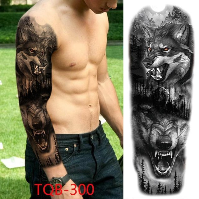 Temporäre Tattoo-Aufkleber Kompass Wolfskopf Auge Löwengott Feder, Unisex - Bild 1