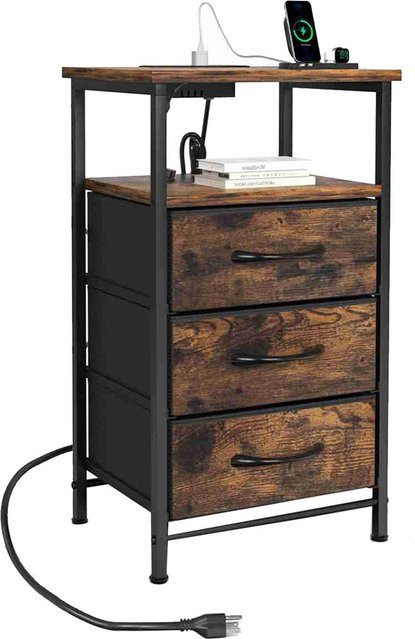 Aimo Nachttisch und Beistelltisch in Braun mit integrierter Beleuchtung aus Metall und Holz im modernen Design - Bild 1