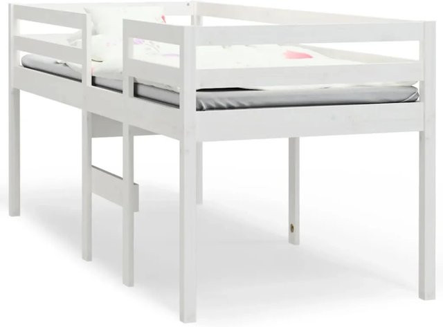 vidaXL Hochbett aus Massivholz Kiefer in Weiß für Kinderzimmer B/T/H: 90 x 190 cm - Bild 1