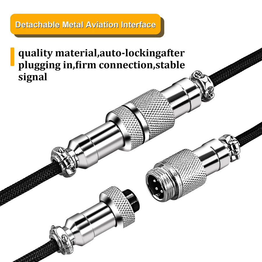 Kebidumei USB-C Spiralkabel für mechanische Tastaturen mit Aviator-Stecker in Schwarz - Bild 2