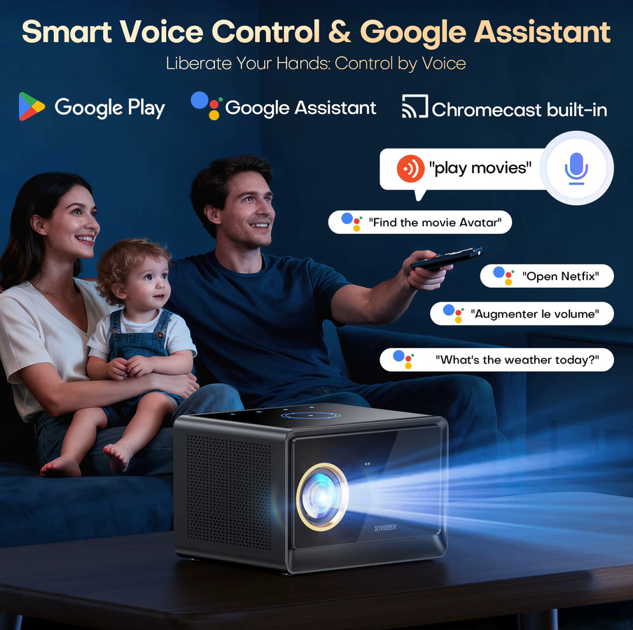 XIWBSY 4K UHD Google TV Projektor mit Android 14.0, 4000 ANSI Lumen, 52000 Lumen und WiFi6 sowie Google Sprachassistent - Bild 4