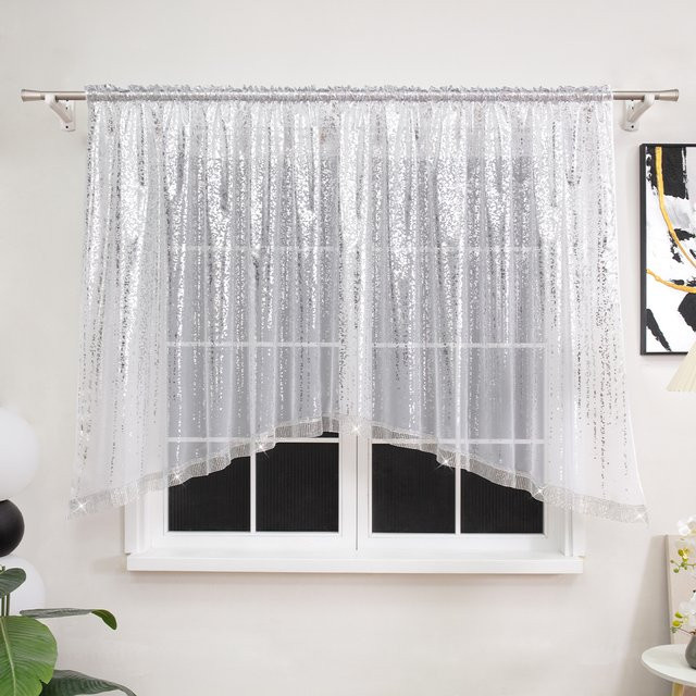 FLYINGCURTAINS Filtervorhang mit Regentropfenmuster und Diamantfaden in Heißsilber und Weiß, transparent - Bild 1
