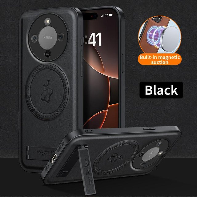 Magnetische Leder Ständerhülle für Honor X9d und Honor X70 in Schwarz mit kabellosem Laden und Stoßfestem Kameraschutz - Bild 1