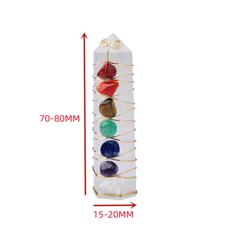 RYCRYSTAL Natürlicher Selenit Obelisk als Sieben Chakren Heilstein und Quarz Zauberstab Turm Ornament in Weiß und Gold - Bild 6