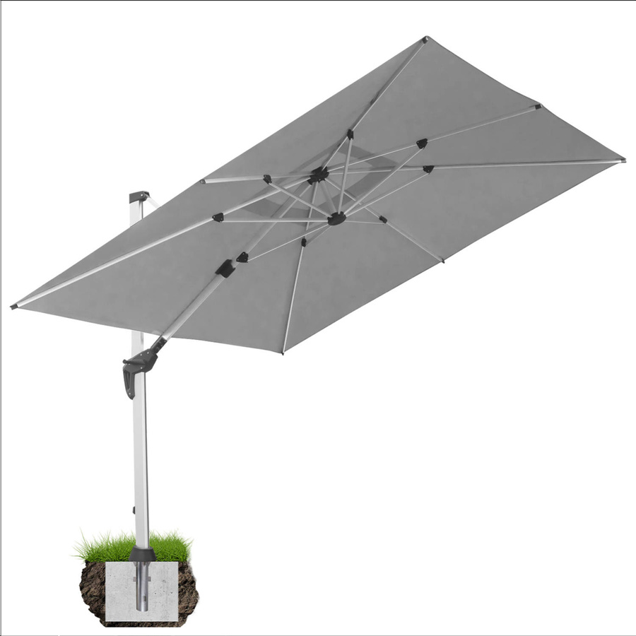 anndora Ampelschirm aus Aluminium in Silber Grau, quadratisch, 300 x 300 cm, 360 Grad drehbar, schwenkbar und neigbar, inklusive Bodenanker - Bild 1