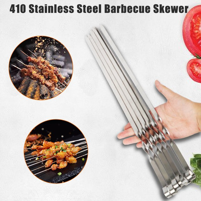 6er Set Grillzangen und Grillgabeln aus Edelstahl in Silber für Outdoor, Camping und Picknick - Bild 1