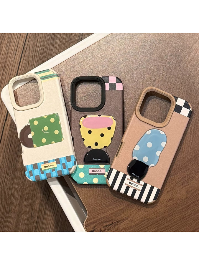 MUQGEW Handyhülle mit Koreanischem 3D Wave Point Design und Leder Textur für iPhone 16 15 14 13 12 11 Pro Max in Multicolour - Bild 6
