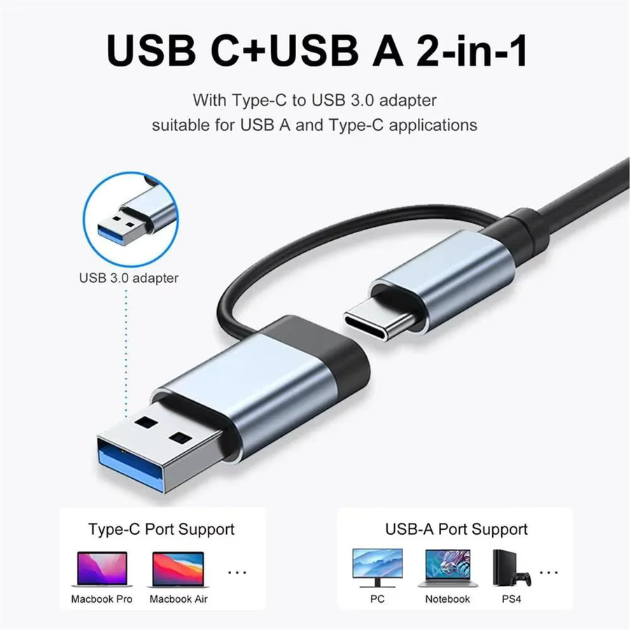 Fomscvka 2-in-1 USB-C-Hub 8-Port USB 3.0 Erweiterungsadapter mit SD und TF Slot für Laptops und PCs - Bild 2