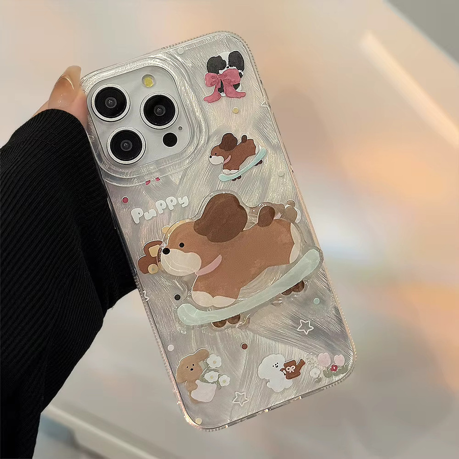 MUQGEW Stoßfeste Handyhülle mit süßem Cartoon-Skateboard-Welpen Design für iPhone 11 bis iPhone 16 Pro Max, Transparent - Bild 3