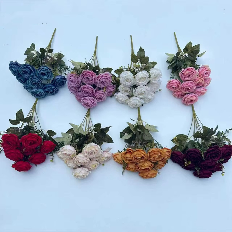 NANDI Künstlicher Rosenstrauß in Weiß, 9-köpfiger Blumenstrauß aus Textil für Hochzeit und Tischdekoration - Bild 2
