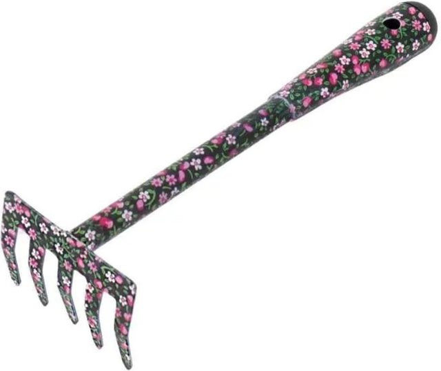 Galaflor Handrechen aus Stahl mit Blumenmotiv und Zinken - Bild 1