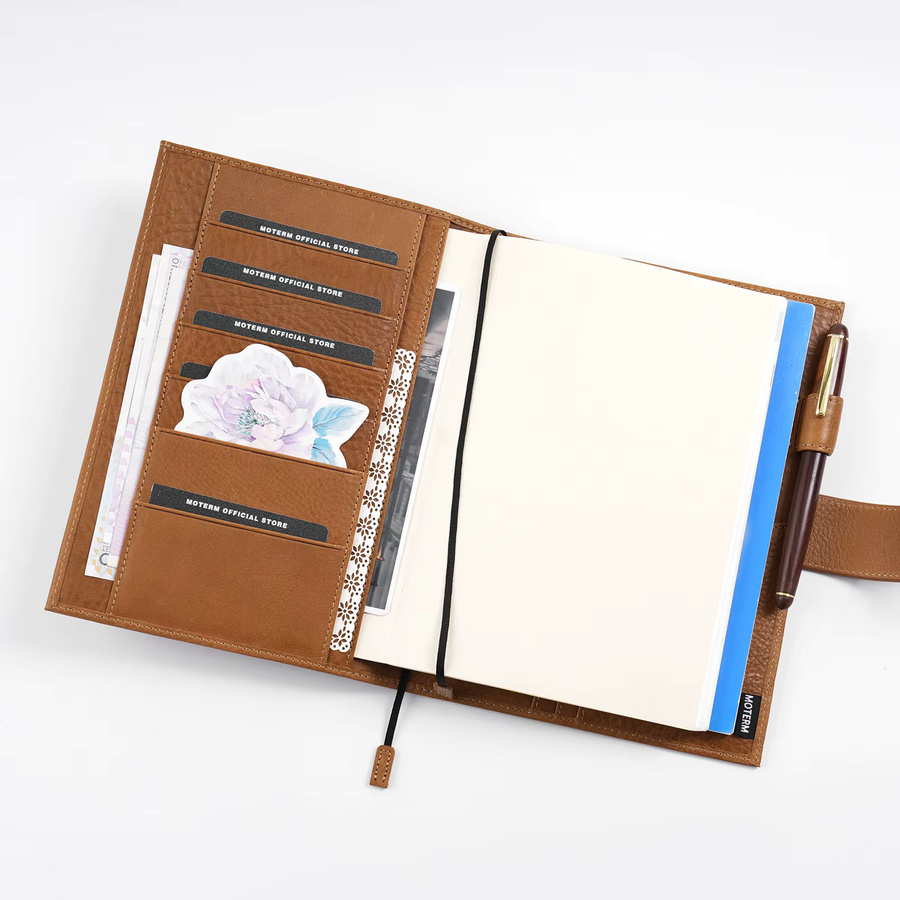Moterm Vollnarbenleder Hülle für Hobonichi Cousin A5 Notizbuch und Planer aus pflanzlich gegerbtem Leder in Blau und Braun - Bild 2